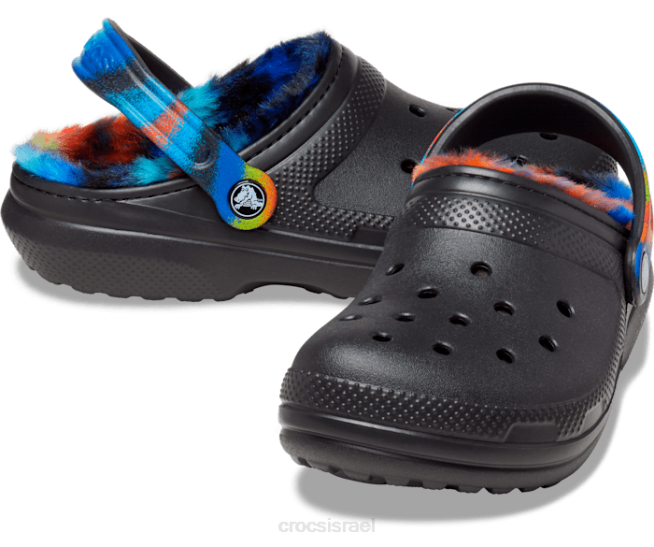 נעליים il Crocs נשים סתימת צבע ריסוס מרופדת פרווה קלאסית שחור/רב 2DZ4176