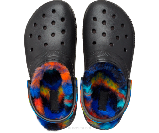 נעליים il Crocs נשים סתימת צבע ריסוס מרופדת פרווה קלאסית שחור/רב 2DZ4176