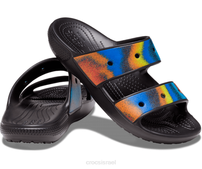 נעליים il Crocs נשים סנדל צבע ספריי קלאסי שחור/רב 2DZ4311