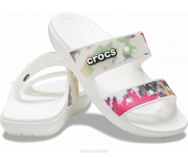 נעליים il Crocs נשים סנדל גרפי קשירה קלאסי לבן/רב 2DZ4320