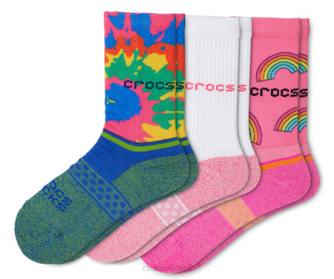 גרביים il Crocs לִשְׁנֵי הַמִינִים socks crew ירוק עד 3 חבילות צבע ורוד חשמלי 2DZ4397